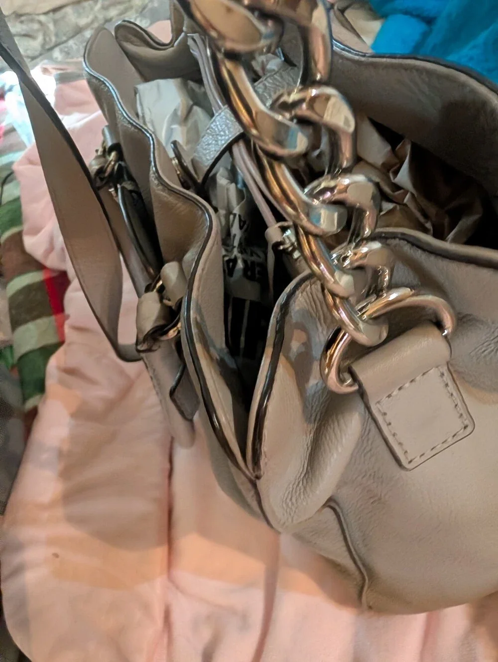 Michael Kors Taupe Leather Classic Hamilton Bag with Silver Hardware
